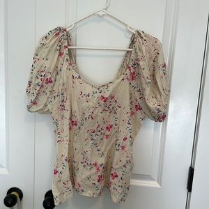 Vero Moda Puff Sleeve Watercolor Shirt with Tie on the back